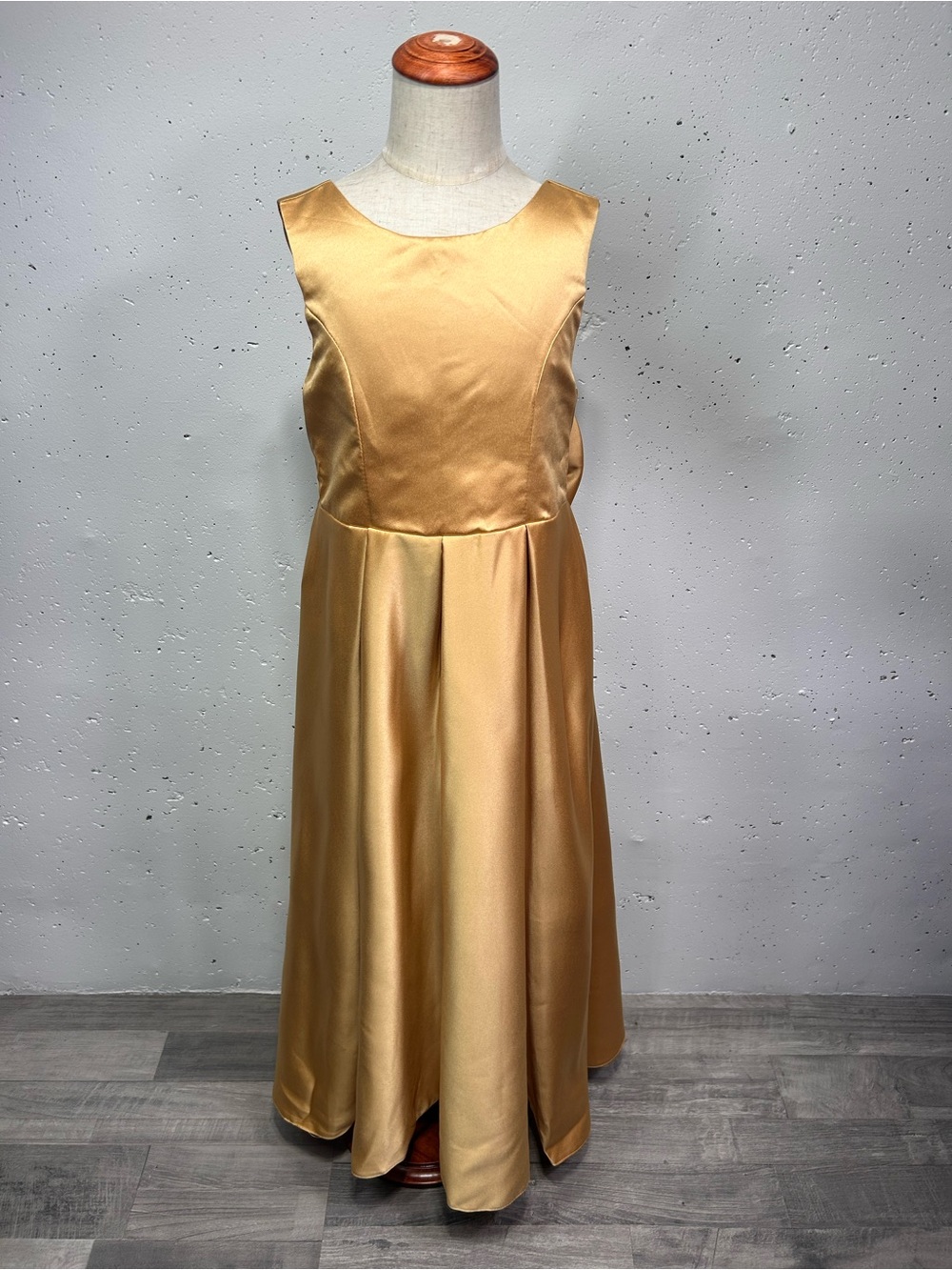 Girls Gold Satin V-Back Dress 8